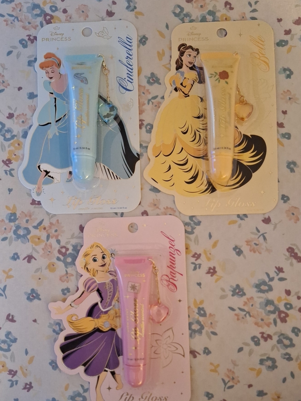 Disney Princess Lip Gloss Trio - Blue Cinderella, Yellow Belle, Pink Rapunzel